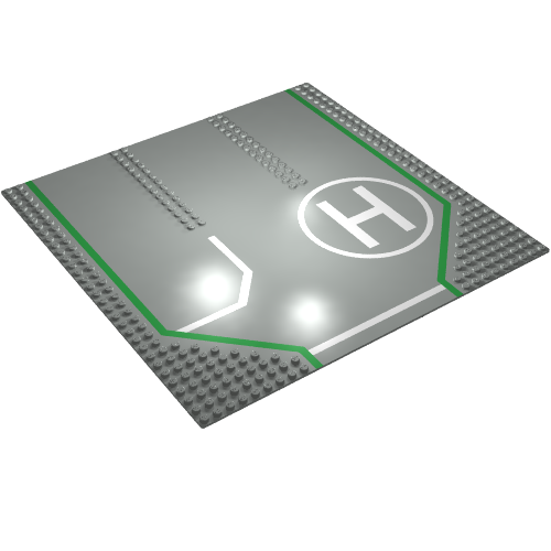 Lego Baseplate 32 x 32 with 9-Stud Straight, 3-Lanes and Helicopter Pad Print / Light Gray