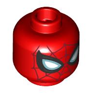 Lego Minifig Head Spider-Man, Dark Red Webs, Black/Metal Blue/White Eyes, Silver Markings / Red