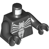 Lego Torso Muscles, White Venom Logo Print, Black Arms, Black Hands / Black