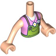Lego Minidoll Torso Girl with Light Nougat Arms and Hands with Lime Overall, Bright Pink Shirt, Flower on Necklace print / Light Nougat