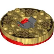 Turntable 6 x 6 Round Red Base with Pearl Gold Top with Gold Faces on Black Print (Ninjago Spinner) / Pearl Gold