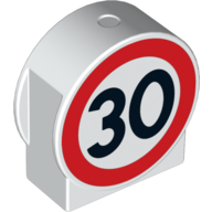 Lego Duplo Brick 1 x 3 x 2 Round Top, Cut Away Sides Road Sign with 30 Print / White