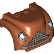 Vehicle Body, Wheel Arch / Mudguard 3 x 4 x 2 with Flat Top, Steep Front and Curved Fenders with Headlights, Grille, Curved Bumper and Thin Mouth Print (Smokey) / Dark Orange