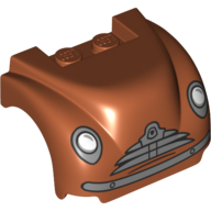 Lego Vehicle Body, Wheel Arch / Mudguard 3 x 4 x 2 with Flat Top, Steep Front and Curved Fenders with Headlights, Grille, Curved Bumper and Thin Mouth Print (Smokey) / Dark Orange