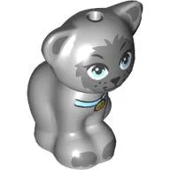Animal, Cat, Sitting with Dark Bluish Grey Face, Bright Light Blue Eyes, Collar Print (Gertrude) / Light Bluish Gray