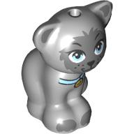 Lego Animal, Cat, Sitting with Dark Bluish Grey Face, Bright Light Blue Eyes, Collar print (Gertrude) / Light Bluish Gray
