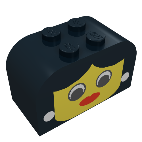 Lego Brick Curved 2 x 4 x 2 Double with Yellow Face, Woman Print / Black