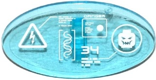 Lego Minifigure, Shield Elliptical with Electrical Hazard Symbol, Minifigure Head, 'DANGER' and '34' on Computer Screen Pattern (Sticker) - Set 70173
