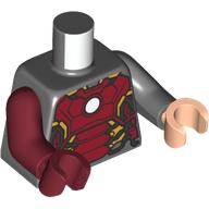 Lego Torso, Odd Arms and Hands, Iron Man Armor Print, Left Dark Bluish Grey Arm and Dark Bluish Gray Hand, Right Dark Red Arm and Black Hand / Dark Bluish Gray