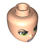Lego Minidoll Head with Angry Eyebrows, Lime Eyes, Teeth Print (Lena Luthor) / Light Nougat