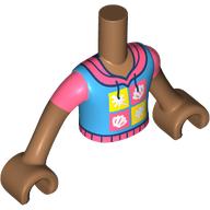 Lego Minidoll Torso Boy with Dark Azure Shirt, Coral Trim, Coral/Bright Light Yellow Squares print, Medium Nougat Arms and Hands / Medium Nougat