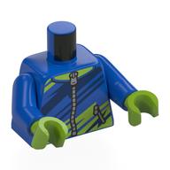 Lego Torso, Hoody, Lime/Dark Blue Stripes, Silver Zipper print, Blue Arms, Lime Hands / Blue