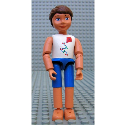 Lego Belville Figure Articulated Elbows, Child, Male, Brown Hair, White Shirt with Red Kite, Blue Short Pants / [No Color/Any Color]