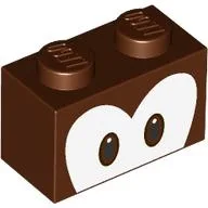 Brick 1 x 2 with Connected Eyes Print / Reddish Brown