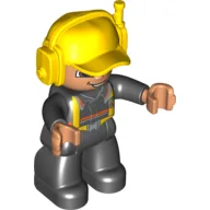 Duplo Figure with Headset and Cap Yellow, and Fireman Overalls Print / Black