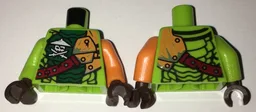 Torso Ninjago Scales, Green Stomach, Ninja Skull with Crossed Swords, Shoulder Armor Pattern / Orange Arm Left / Lime Arm Right / Dark Brown Hands