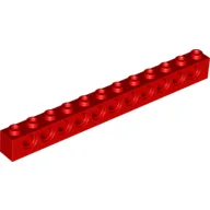 Technic Brick 1 x 12 [11 Pin Holes] / Red