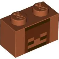 Brick 1 x 2 with Reddish Brown Skeleton Face Print / Dark Orange