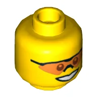 Minifig Head Hero / Pit Crew, Orange Sunglasses with Nose Piece, Smile and Chin Dimple Print [Hollow Stud] / Yellow