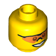 Lego Minifig Head Hero / Pit Crew, Orange Sunglasses with Nose Piece, Smile and Chin Dimple Print [Hollow Stud] / Yellow