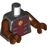Torso, Dark Red Armor, Orange Flame Print, Reddish Brown Arms, Reddish Brown Hands