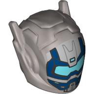 Lego Helmet with Antennae and Medium Azure Visor, Dark Blue Markings print / Flat Silver
