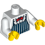 Lego Torso Dark Blue Apron with White Stripes, Red Bow Tie Print, White Arms, Yellow Hands / White