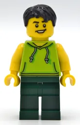 Lime Torso, Dark Green Legs, Black Hair