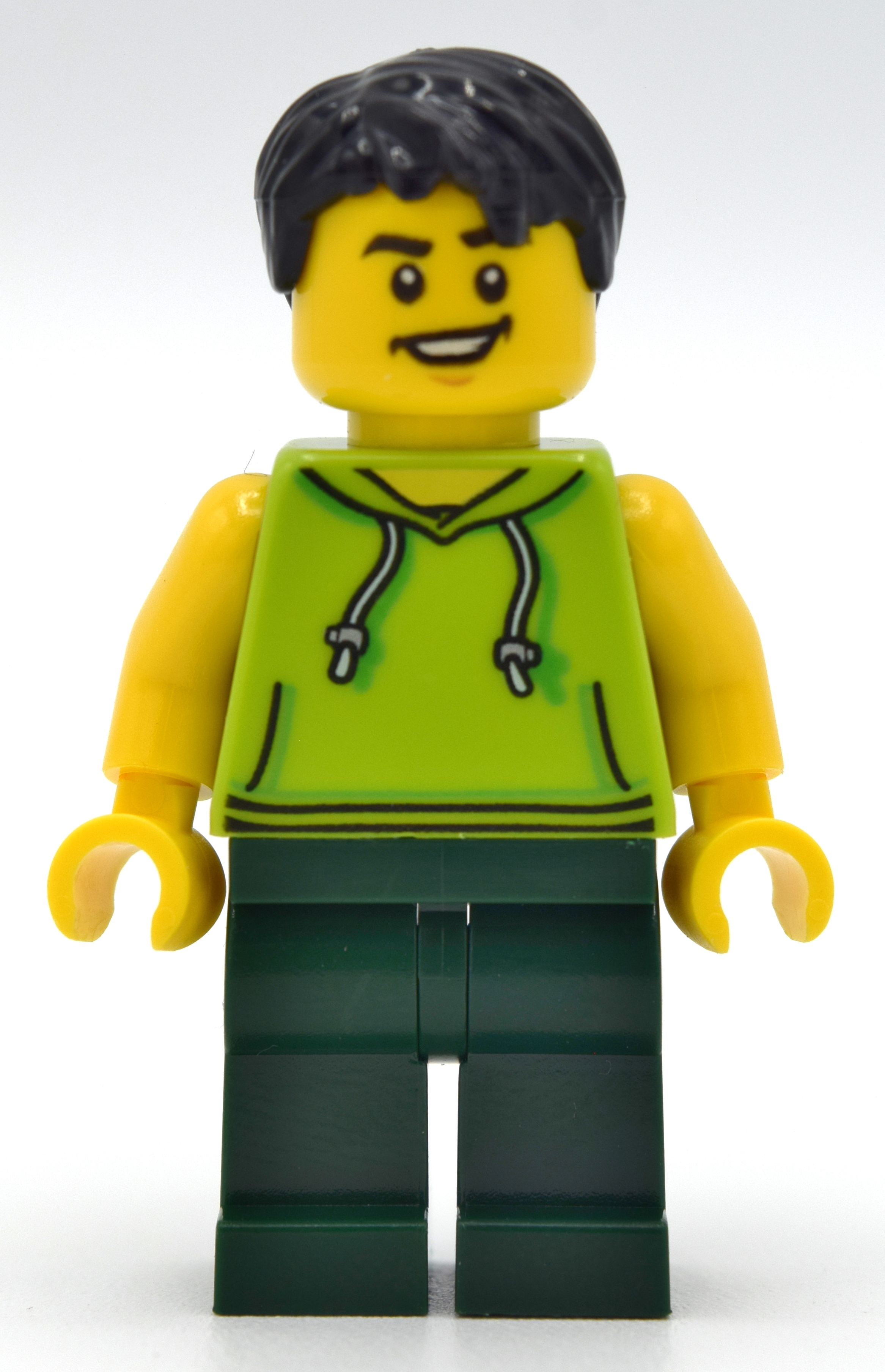 Lego Lime Torso, Dark Green Legs, Black Hair