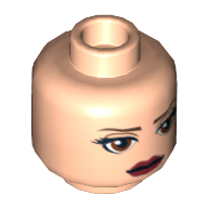 Lego Minifig Head Padme Amidala, Brown Eyebrows, Black Thick Eyelashes, Large Brown Eyes, Brown Beauty Mark, Red Lips Print [Hollow Stud] / Light Nougat