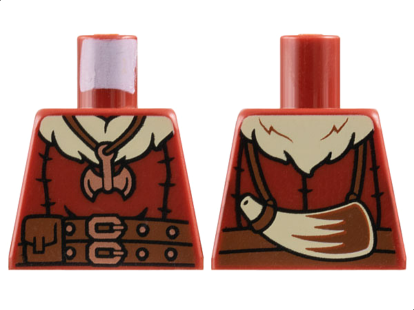 Lego Torso Coat, Tan Fur Collar, Reddish Brown Belts, Copper Buckles, Axe Necklace, Cow Horn on Back Pattern