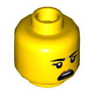 Lego Minifig Head, Black Eyebrows, Medium Nougat Lips, Neutral / Shouting Print / Yellow