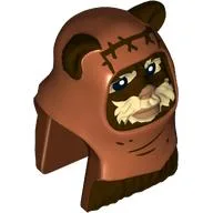 Minifig Head Special, Ewok with Molded Dark Orange Hood and Tan Face Paint, Stitches and Creases Print (Wicket) / Reddish Brown