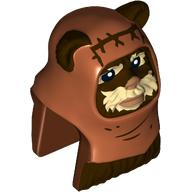 Lego Minifig Head Special, Ewok with Molded Dark Orange Hood and Tan Face Paint, Stitches and Creases Print (Wicket) / Reddish Brown