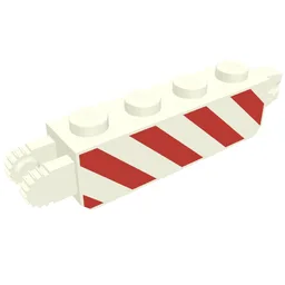 Hinge Brick 1 x 4 Locking with Danger Stripes Red Print / White