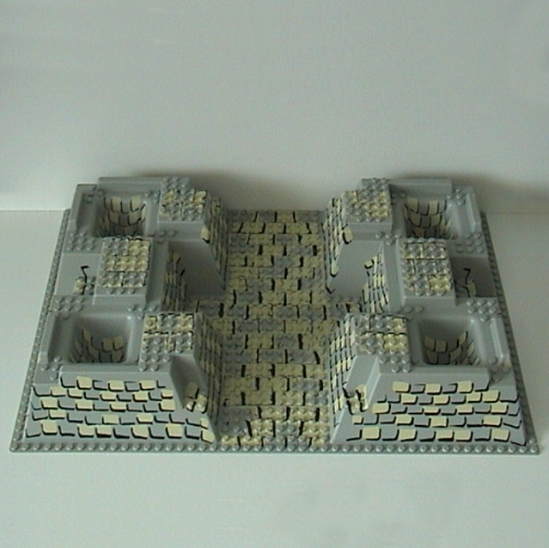 Lego Baseplate Raised 32 x 48 x 6 with 4 Corner Pits with Tan and Gray Rock Print / Light Gray