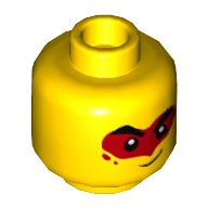 Lego Minifig Head Monkie Kid, Thick Eyebrows, Stern / Smirk with Red Paint Around Eyes Print / Yellow