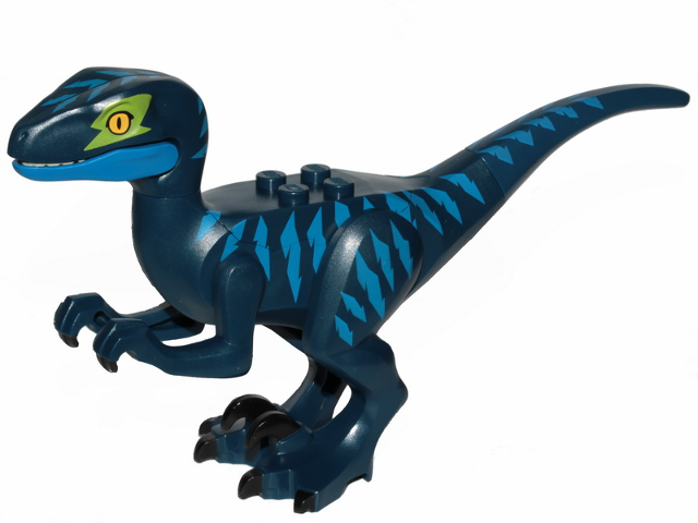 Lego Dinosaur Raptor / Velociraptor with Blue Markings and Lime Eye Patch