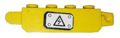 Lego Hinge Brick 1 x 4 Locking with Black Electricity Danger Sign on White Background Pattern Model Right Side (Sticker) - Set 7248