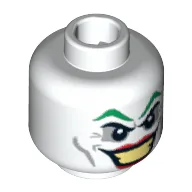Minifig Head Joker, Green Eyebrows, Red Lips, Wide Smile / Smirk Print / White