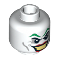 Lego Minifig Head Joker, Green Eyebrows, Red Lips, Wide Smile / Smirk Print / White