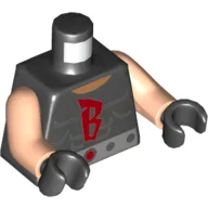 Torso, Vest, Muscles, Red 'B', Silver Belt with Red Buckle Print, Light Nougat Arms, Black Hands / Black