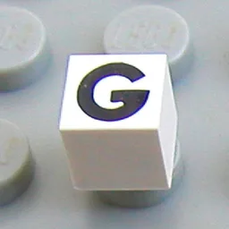 Modulex Tile 1 x 1 with G Print - Black Lining on Top and Sides / Modulex White