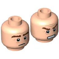 Minifig Head Gimli, Dual Sided, Bushy Brown Eyebrows, Sad / Grimacing Print [Hollow Stud] / Light Nougat