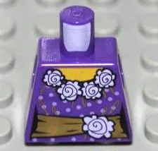 Torso Female Blouse with Lavender Dots and White Flowers Collar, Gold Sash with Flower and Bow, Yellow Neck Pattern / Dark Purple