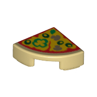 Lego Tile Round 1 x 1 Quarter with Pizza Print