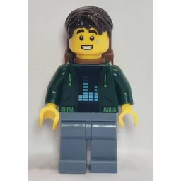Passenger, Dark Green Torso, Sand Blue Legs, Dark Brown Hair, Backpack