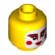 Lego Minifig Head Harumi, White Face, Red Mascara, Dots on Cheeks, Red Lipstick Print [Hollow Stud] / Yellow