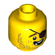 Lego Minifig Head Cook, Beard Brown Stubble, Eyepatch, Open Grin, Missing Teeth Print / Yellow