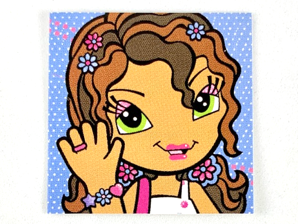 Lego Clikits Insert 4 x 4 with 'Daisy' Waving with Blue Background Print